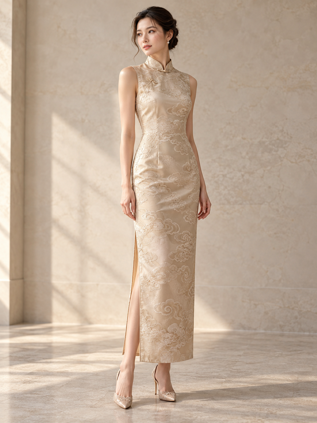 Champagne Scroll Cheongsam — design visualization