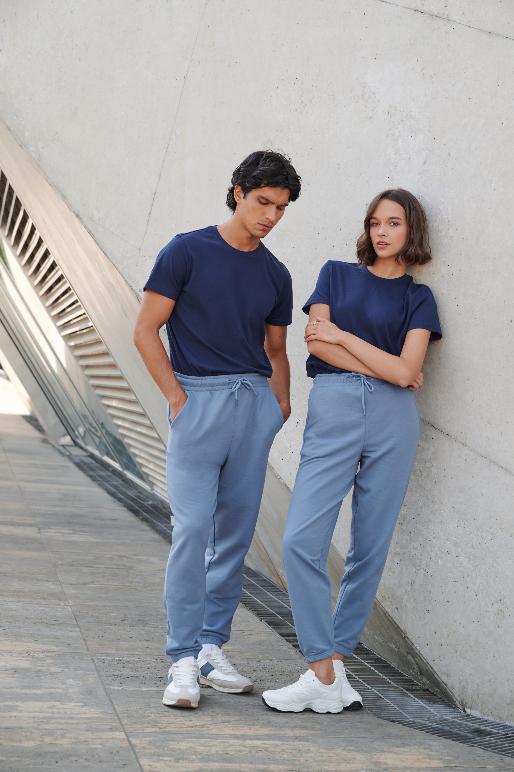 Unisex Sustainable Fashion Cuffed Joggers in Stone Blue